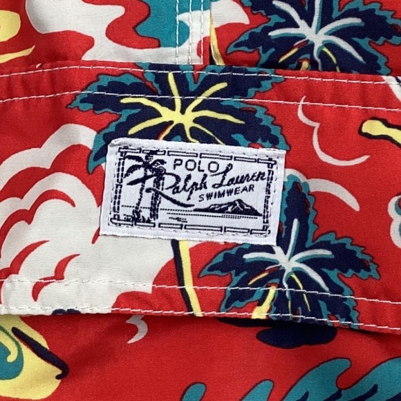 Polo Ralph Lauren Mens Red Hawaiian Tropical Print Swim Trunks Medium 7.5 Inseam - Picture 11 of 12